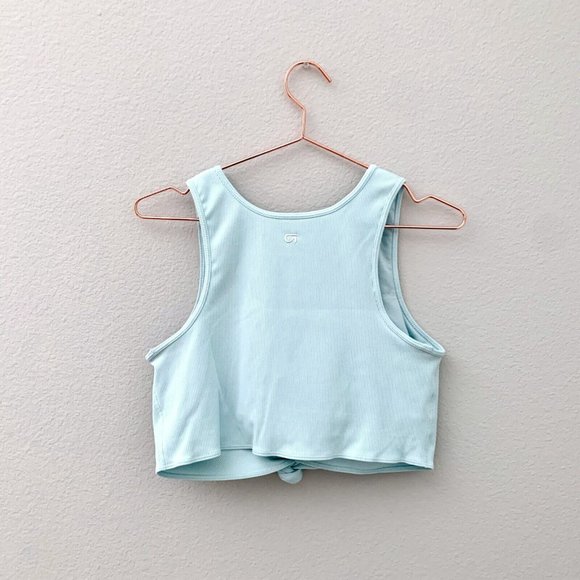 Gap GapFit Ribbed Blackout Twist-Knot Cropped Sports Bra Aqua Size L - Picture 5 of 9